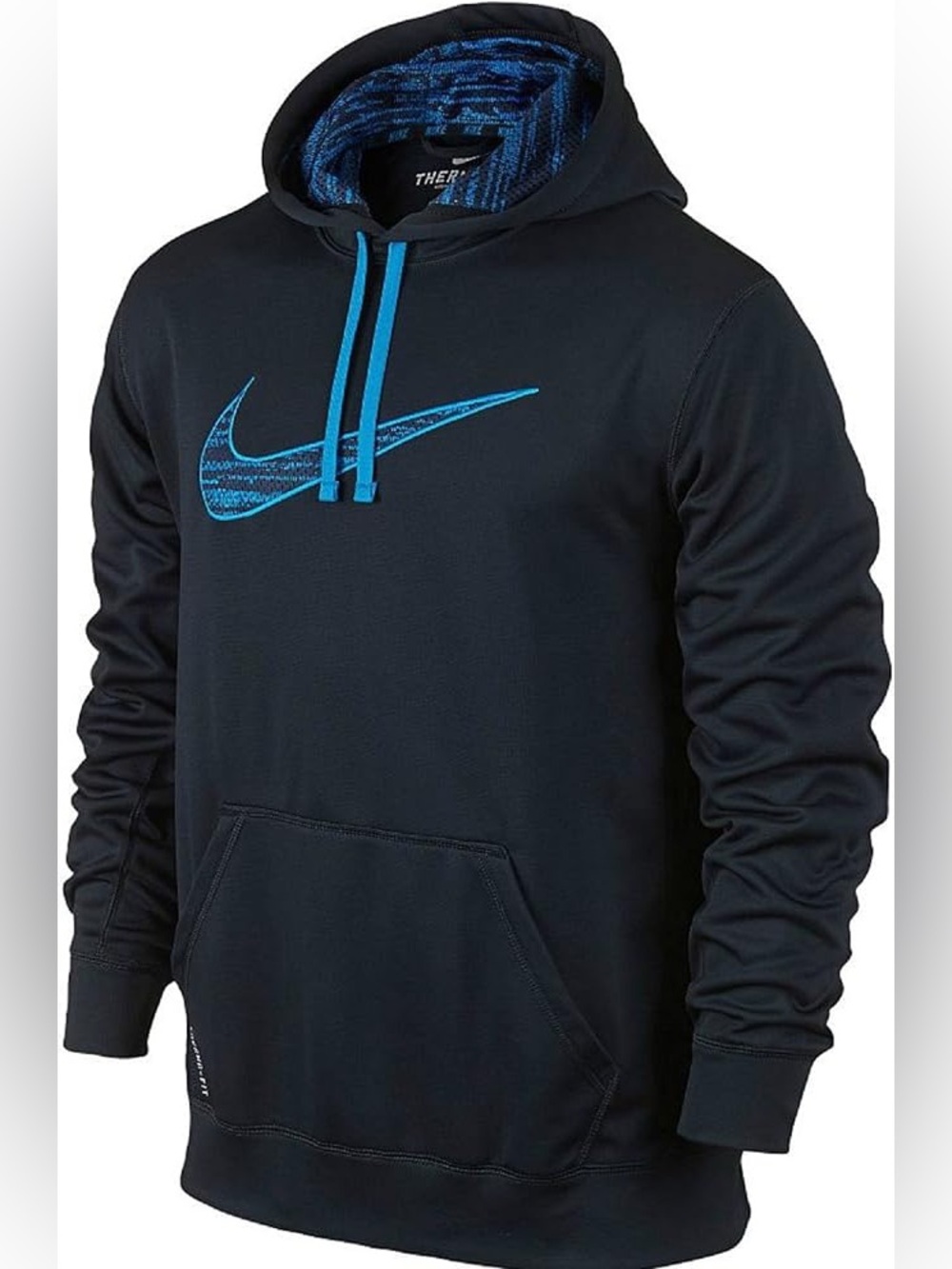 Nike Hoodie Mens 2XL Navy Blue Therma Fit Sweatshirt Swoosh Logo Pullover